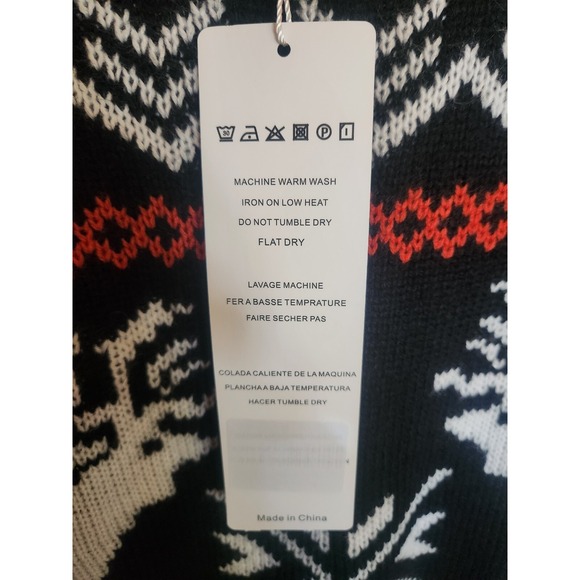 V28 Christmas Sweater Reindeer Knit CREW neck Black Red White XL - Picture 3 of 5